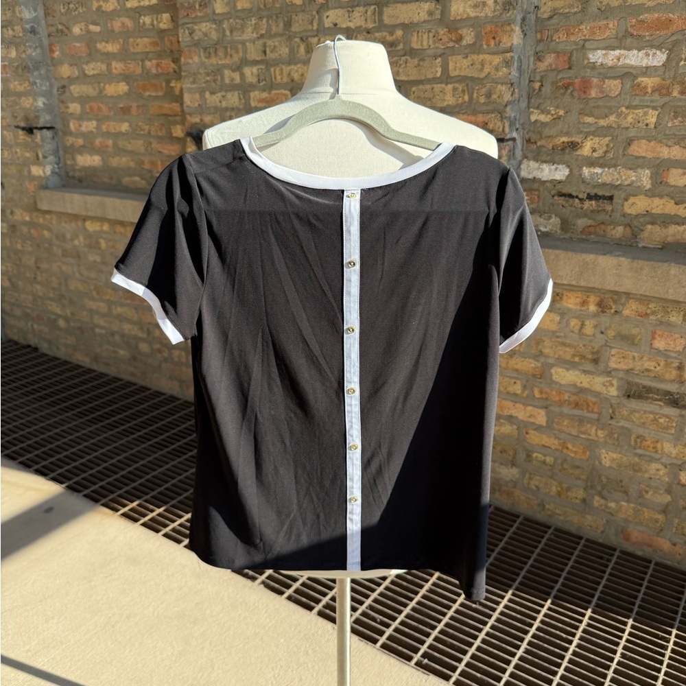 Anne Klein Black Blouse with White Trim